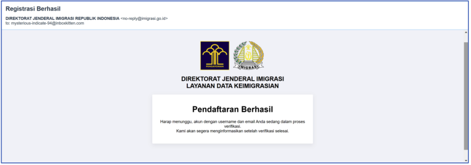 Email notifikasi berhasil