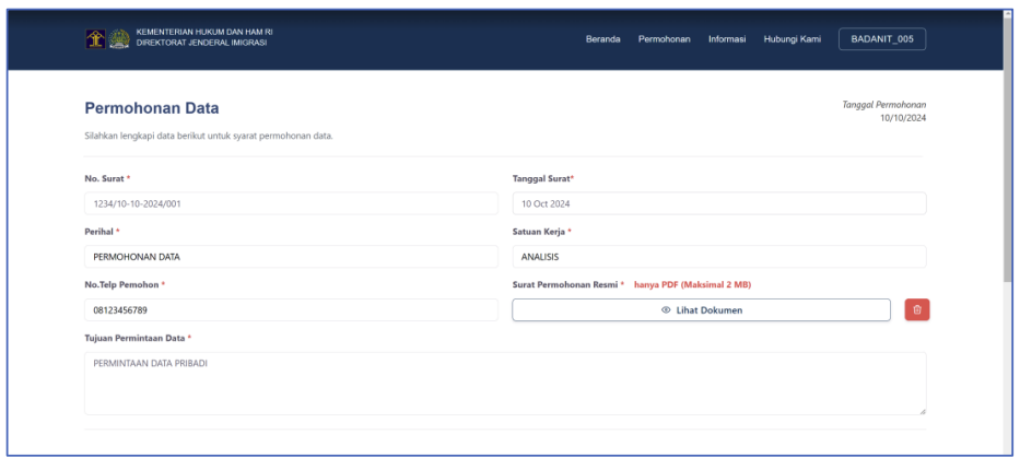 Form permohonan data