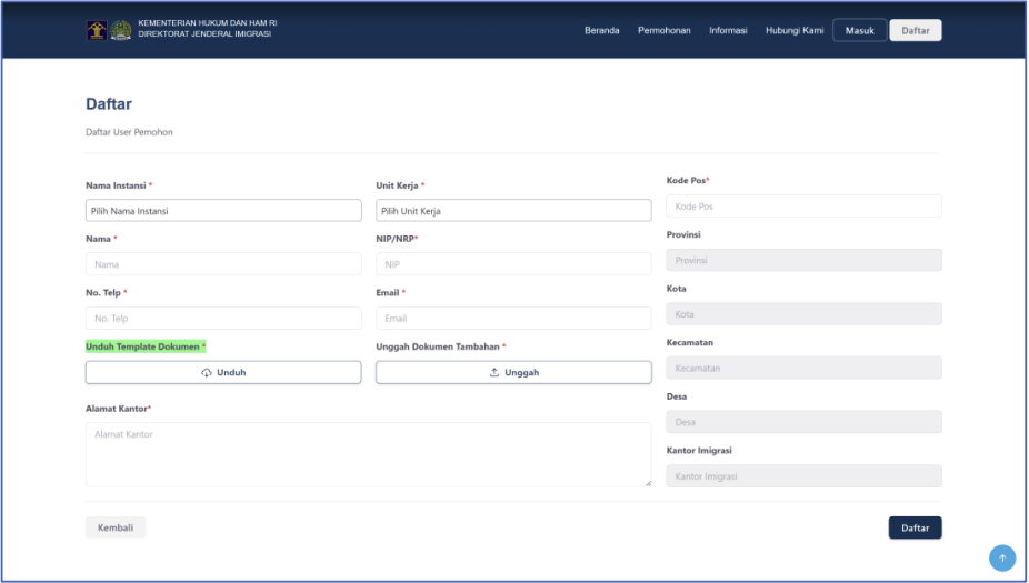 Tampilan Form Daftar